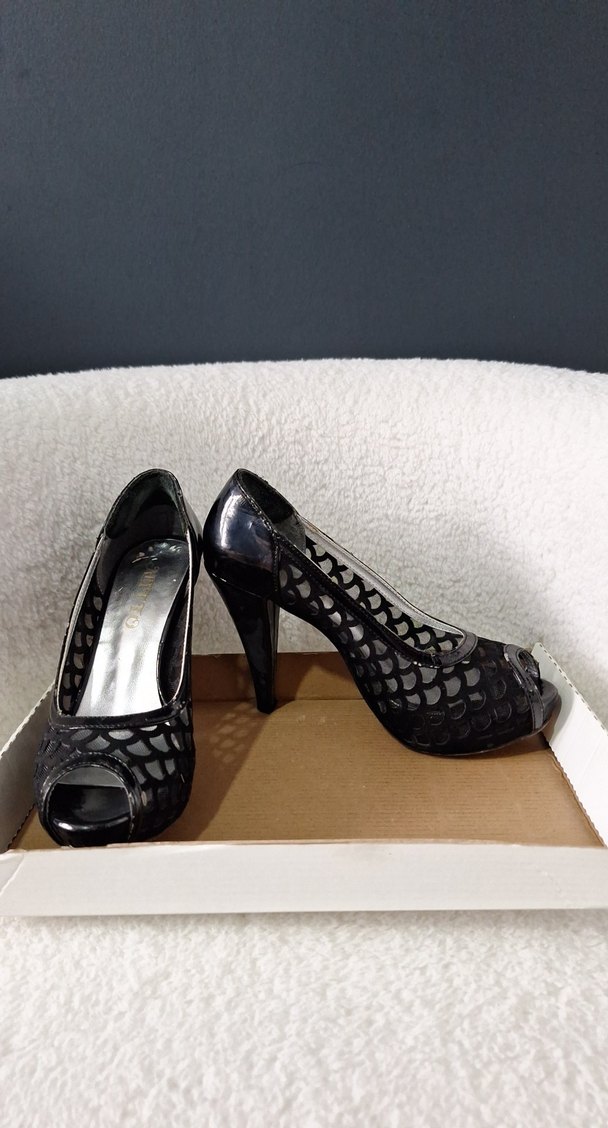 Siyah Yılan Desenli Dantel Detaylı Platform Topuklu - Görsel 2