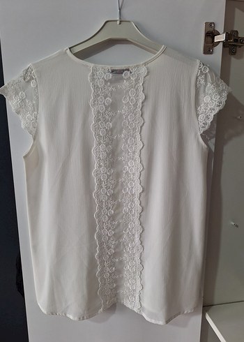 Dantel Detaylı Beyaz Kısa Kollu Kadın Bluz - Görsel 2