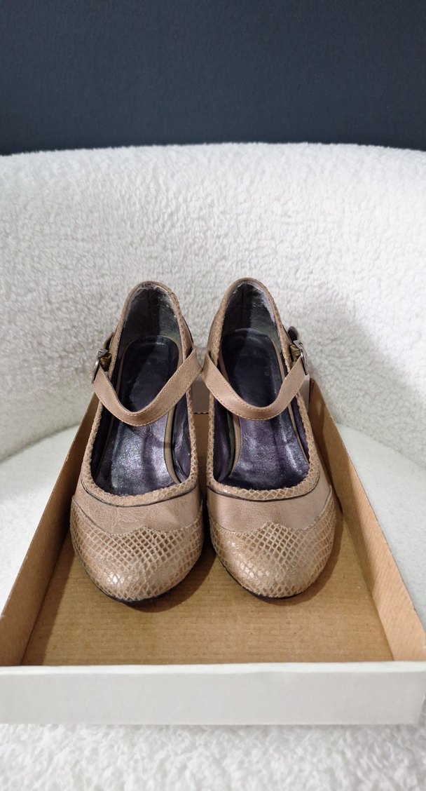 Bej Yılan Desenli Stiletto Tokalı Kadın Ayakkabı - Görsel 5