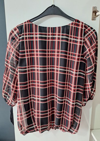Kırmızı Ekose Desenli Bluz - Görsel 3