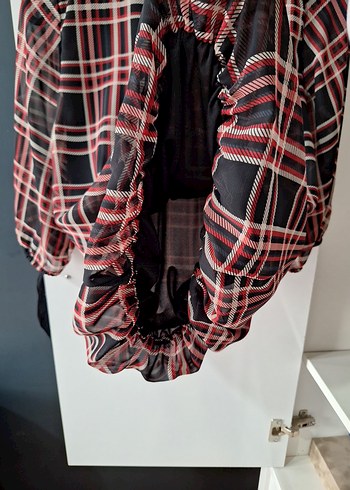 Kırmızı Ekose Desenli Bluz - Görsel 4