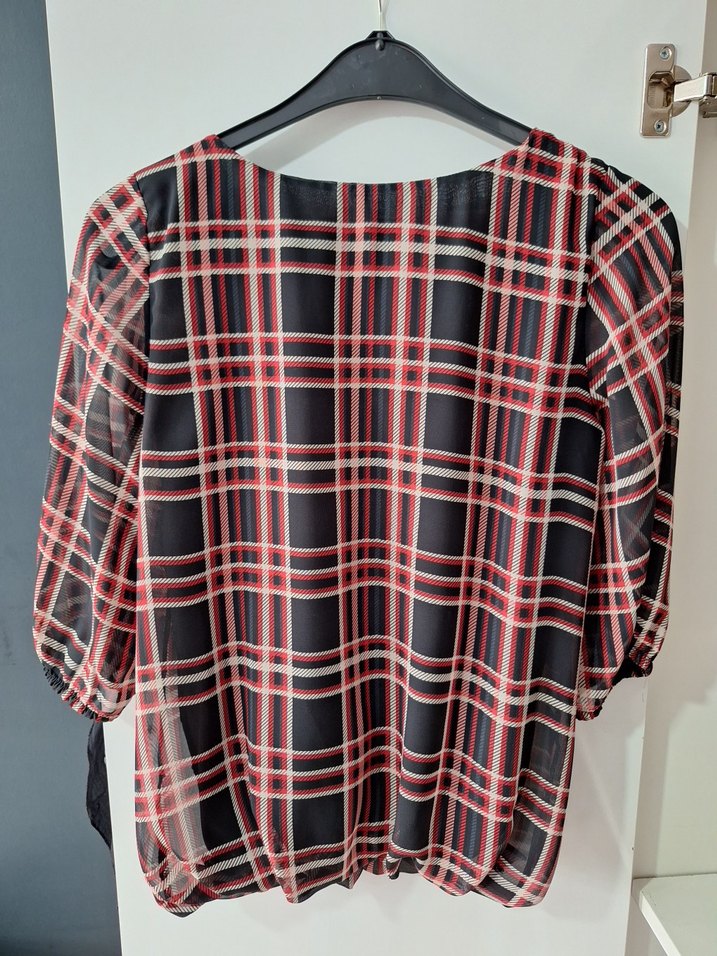 Kırmızı Ekose Desenli Bluz - Görsel 3
