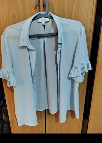 Mavi Pilili Kısa Kollu Kadın Gömlek - Görsel 2