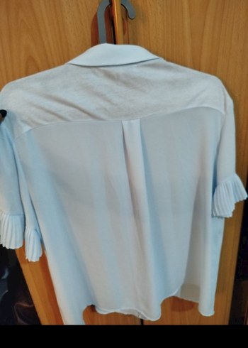 Mavi Pilili Kısa Kollu Kadın Gömlek - Görsel 3