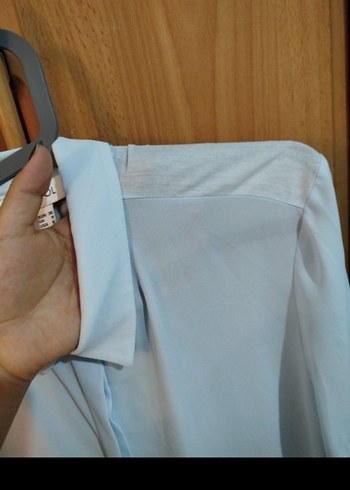 Mavi Pilili Kısa Kollu Kadın Gömlek - Görsel 4