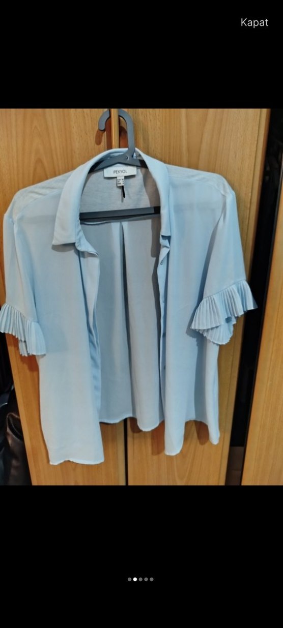 Mavi Pilili Kısa Kollu Kadın Gömlek - Görsel 2