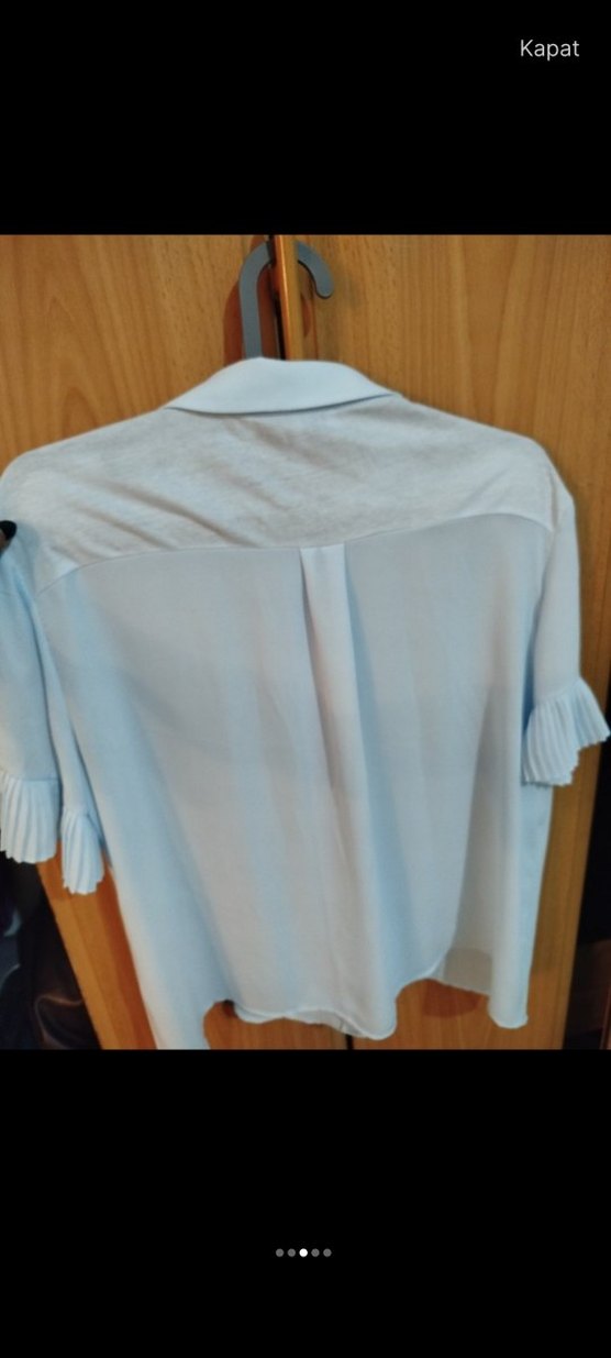 Mavi Pilili Kısa Kollu Kadın Gömlek - Görsel 3