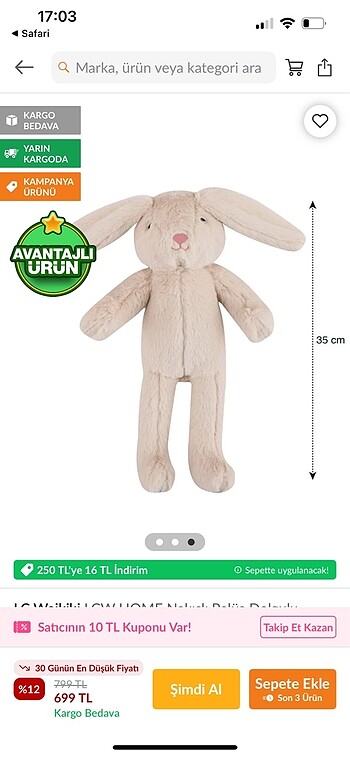 Beden LCW HOME OYUNCAK TAVŞAN