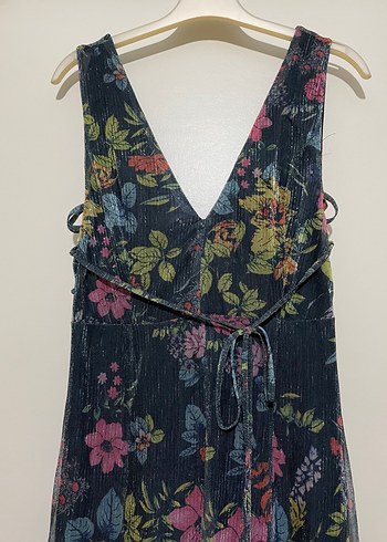 Askılı Çiçek Desenli Uzun Şifon Elbise - Görsel 3