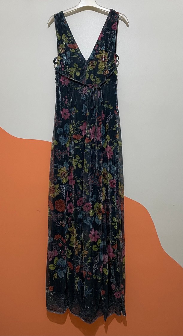 Askılı Çiçek Desenli Uzun Şifon Elbise - Görsel 4