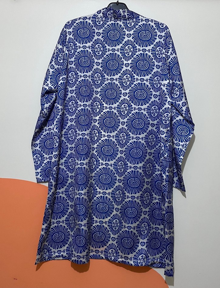 Uzun Kollu Mavi Bohem Saten Kimono - Görsel 2