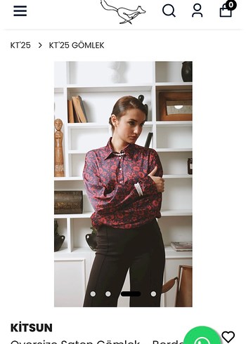 Bordo Çiçek Desenli Oversized Uzun Kollu Saten Gömlek - Görsel 3