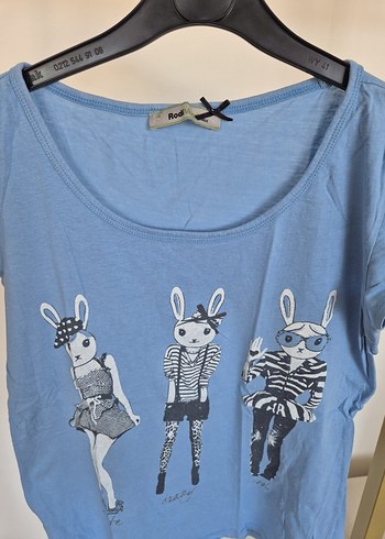 s Beden Mavi Baskılı Kısa Kollu Kadın T-shirt