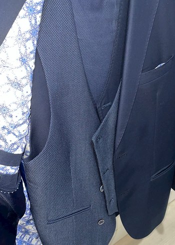 Erkek Lacivert Düğmeli Modern Klasik Takım Elbise - Görsel 2