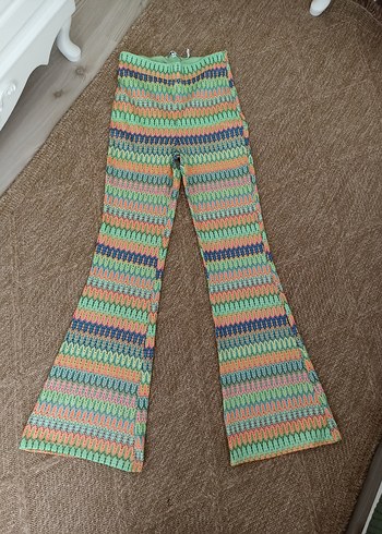 Pastel Renkli Örgü Bohem İspanyol Paça Pantolon