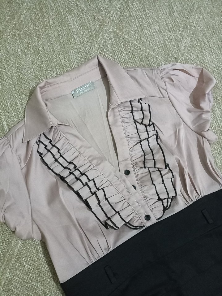 Pembe Pilili Kısa Kollu Ofis Elbisesi - Görsel 4