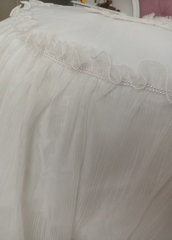 Nakışlı incili Beyaz Yatak Örtüsü - Görsel 8