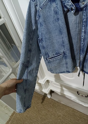 Fermuarlı Mavi Denim Kadın Ceket - Görsel 8