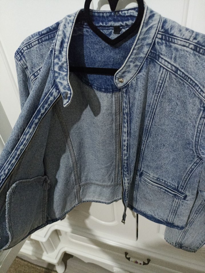 Fermuarlı Mavi Denim Kadın Ceket - Görsel 4