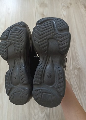 38 Beden siyah Renk Bambi marka Siyah Platform Topuklu Bağcıklı Spor Ayakkabı