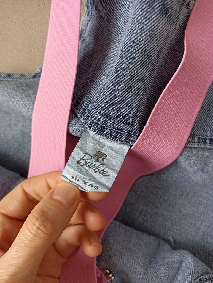 Kızlar için pembe bağcıklı kot tulum - Görsel 5