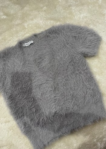 Gri Kısa Kollu Kürklü Kadın Kazak - Görsel 3