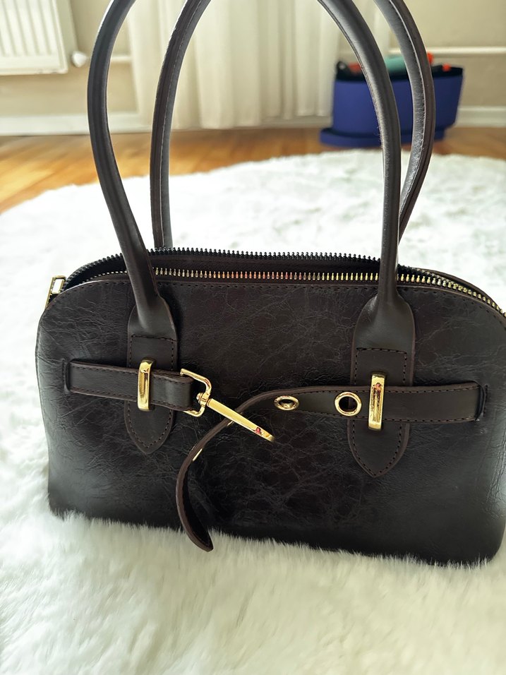 Kahverengi Deri Tokalı Kadın Çanta - Görsel 3