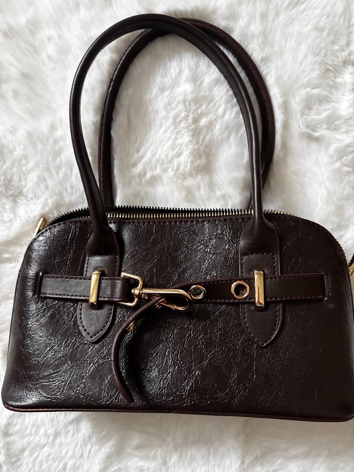 Kahverengi Deri Tokalı Kadın Çanta - Görsel 2