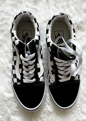 Siyah Beyaz Kareli Blok vansKadın Spor Ayakkabı - Görsel 2