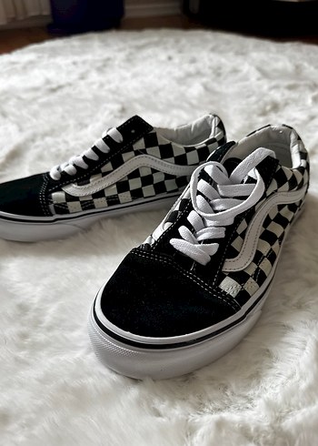 Siyah Beyaz Kareli Blok vansKadın Spor Ayakkabı - Görsel 3