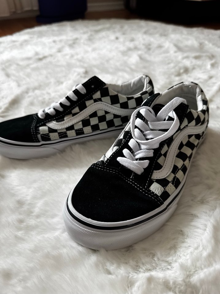 Siyah Beyaz Kareli Blok vansKadın Spor Ayakkabı - Görsel 3