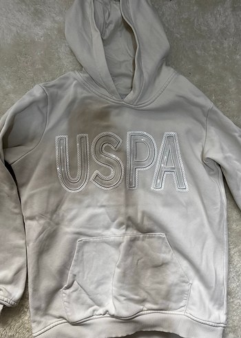 Krem Kadın Sweatshirt USPA Baskılı Kapüşonlu - Görsel 2