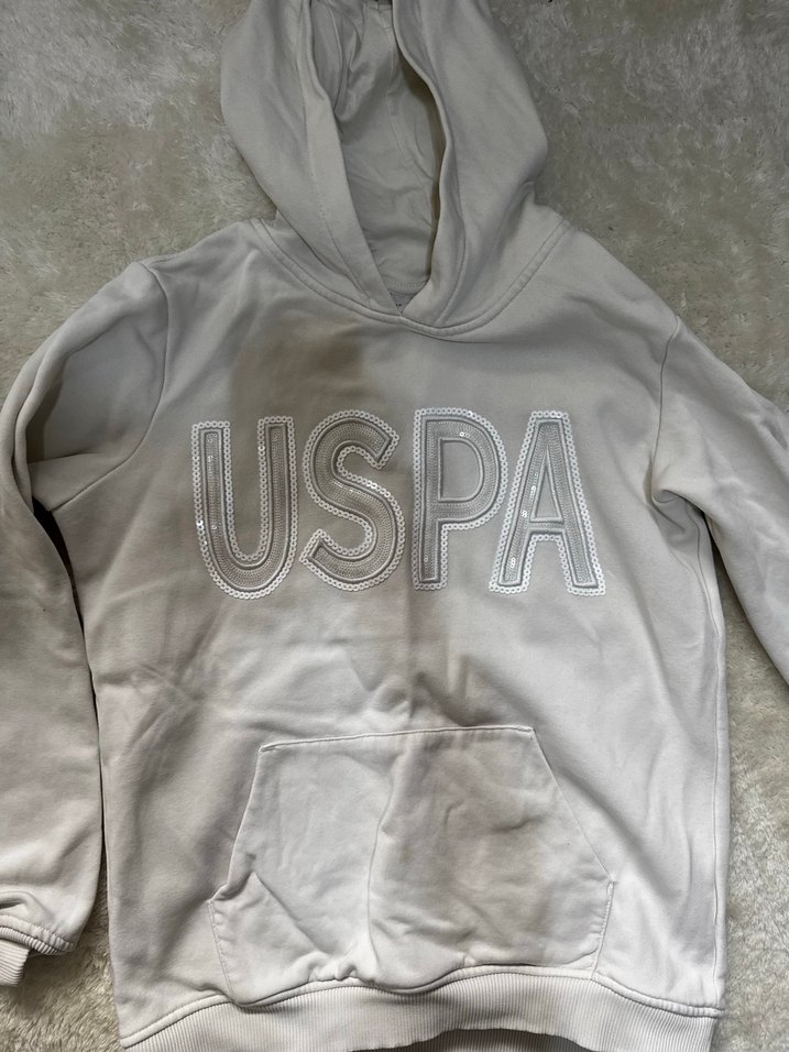 Krem Kadın Sweatshirt USPA Baskılı Kapüşonlu - Görsel 2