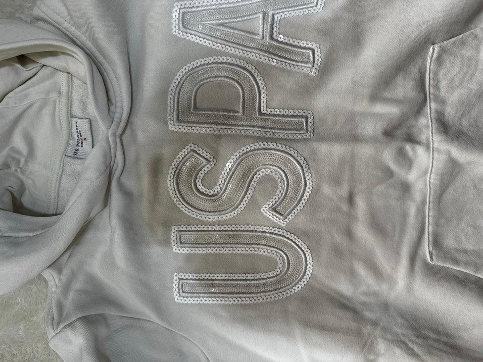 Krem Kadın Sweatshirt USPA Baskılı Kapüşonlu - Görsel 3