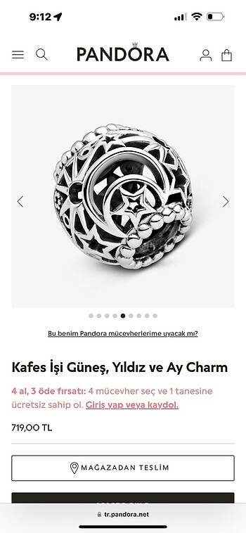 Pandora orijinal pandora güneş yıldız ve ay charm