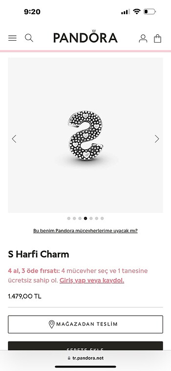 Beden orijinal pandora s harf charmı