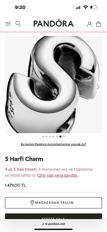 Beden gri Renk orijinal pandora s harf charmı