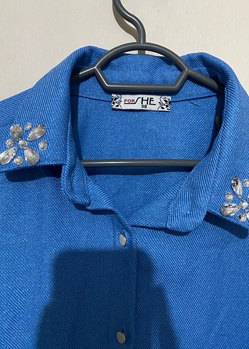 Düğmeli Mavi Kadın Gömlek - Görsel 2