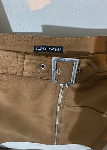 Kahverengi Süet Kemerli Mini Etek - Görsel 6