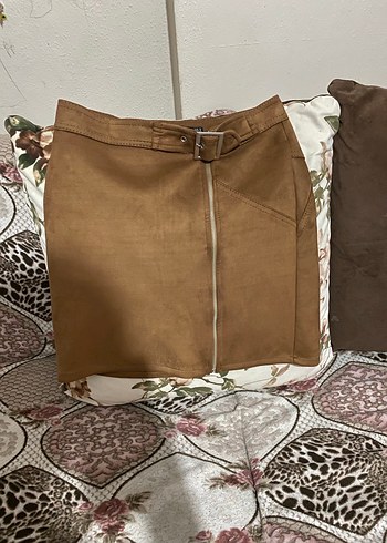 Kahverengi Süet Kemerli Mini Etek - Görsel 5