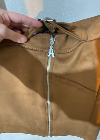 Kahverengi Süet Kemerli Mini Etek - Görsel 4