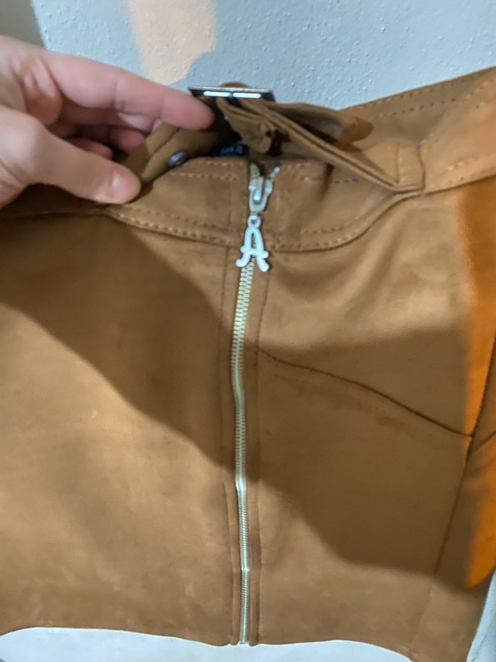 Kahverengi Süet Kemerli Mini Etek - Görsel 4