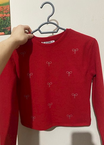 Nakışlı Kırmızı Kadın Sweatshirt - Görsel 2