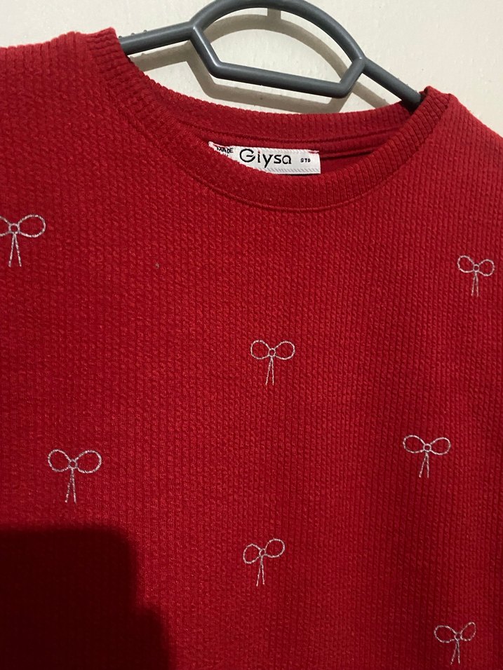 Nakışlı Kırmızı Kadın Sweatshirt - Görsel 4