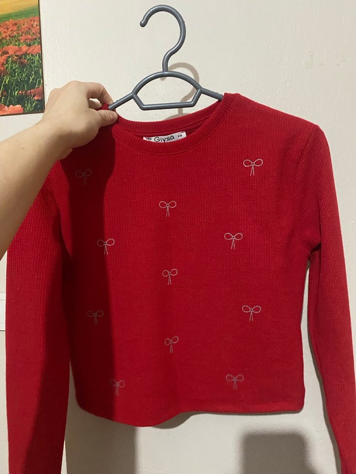 Nakışlı Kırmızı Kadın Sweatshirt - Görsel 2