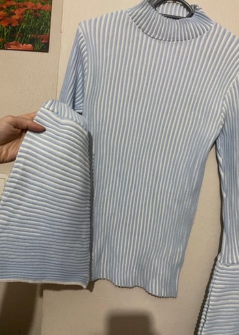 Mavi Pilili Yarım Balıkçı Yaka Triko Kazak - Görsel 2