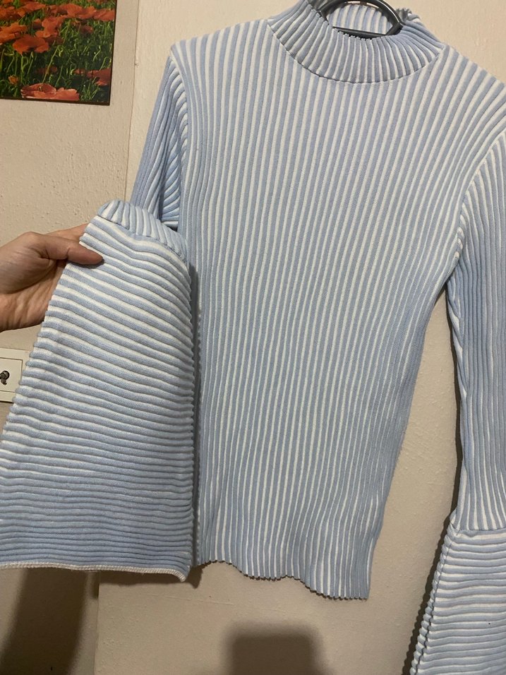 Mavi Pilili Yarım Balıkçı Yaka Triko Kazak - Görsel 2