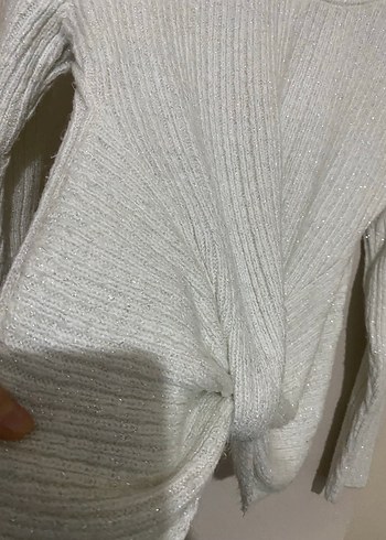 Beyaz Uzun Kollu Örgü Kadın Kazak - Görsel 3