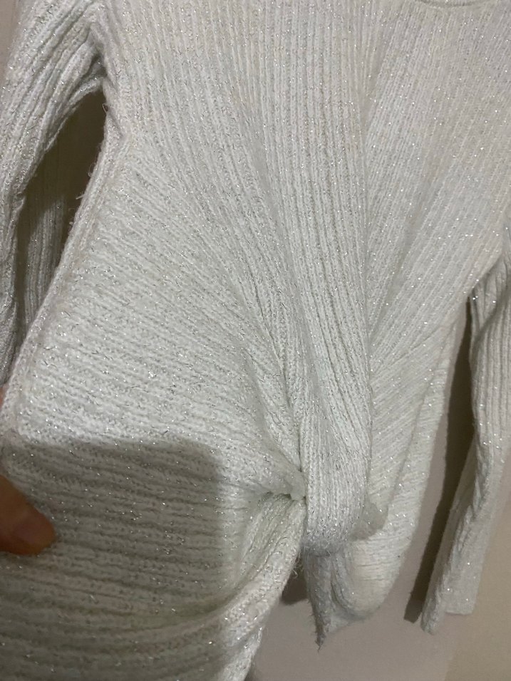 Beyaz Uzun Kollu Örgü Kadın Kazak - Görsel 3