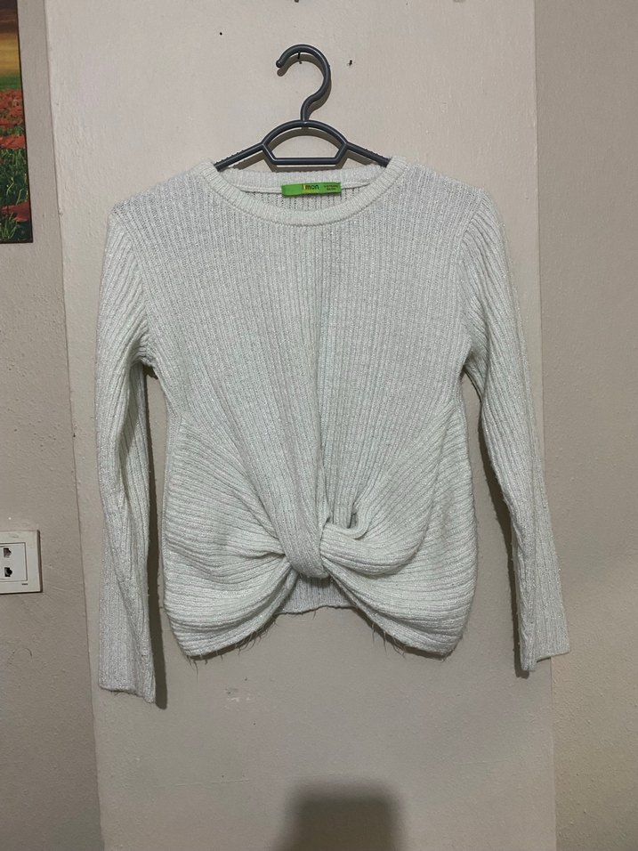 Beyaz Uzun Kollu Örgü Kadın Kazak - Görsel 2